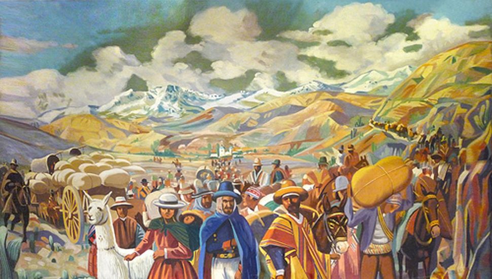 El Éxodo Jujeño, cuadro de pintor anónimo de mediados del siglo XX. (Museo Histórico Provincial de Jujuy).